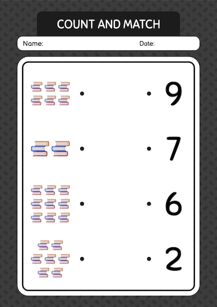 Tel en match spel met boekwerkblad voor voorschoolse kinderen activiteitenblad voor kinderen