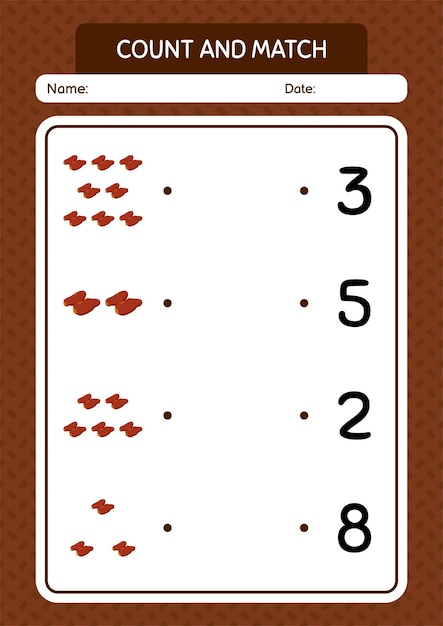 Tel en match spel met datums fruit werkblad voor voorschoolse kinderen activiteitenblad voor kinderen