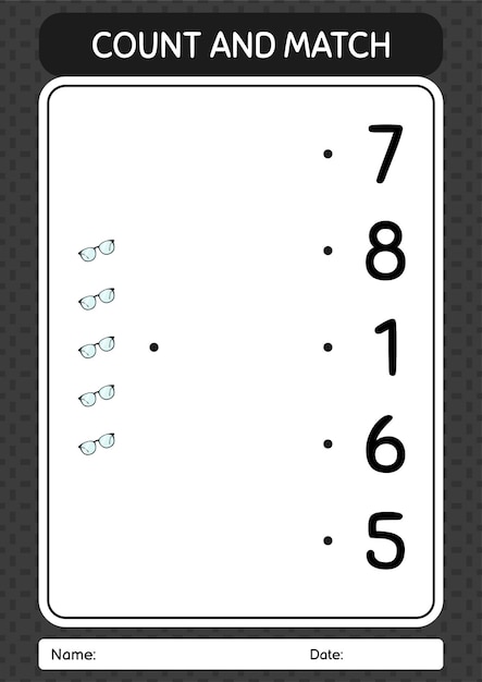 Tel en match spel met glazen werkblad voor voorschoolse kinderen activiteitenblad voor kinderen