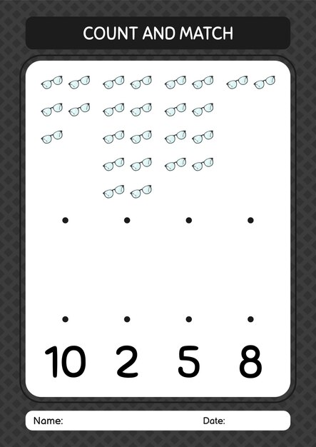 Tel en match spel met glazen werkblad voor voorschoolse kinderen activiteitenblad voor kinderen