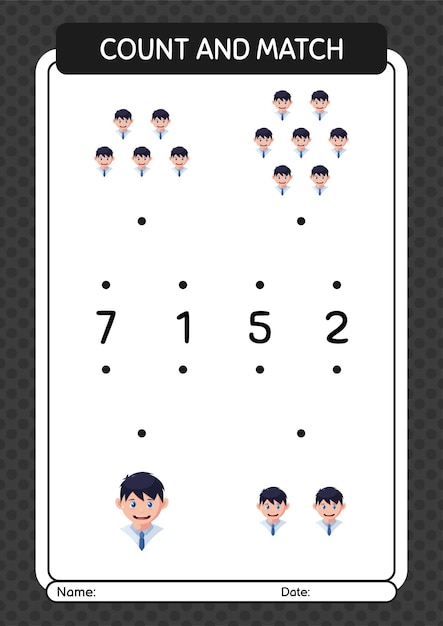 Tel en match spel met jongenswerkblad voor voorschoolse kinderen activiteitenblad voor kinderen