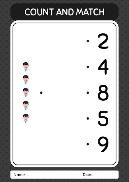 Tel en match spel met jongenswerkblad voor voorschoolse kinderen activiteitenblad voor kinderen