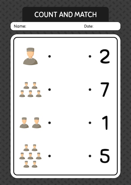 Tel en match spel met mannelijk moslim werkblad voor voorschoolse kinderen activiteitenblad