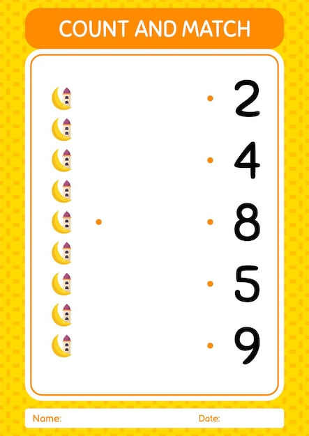 Tel en match spel met moskee-werkblad voor voorschoolse kinderen activiteitenblad voor kinderen