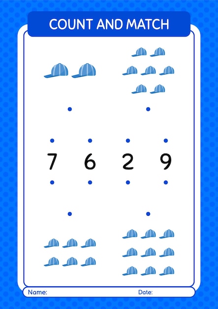 Tel en match spel met pet-werkblad voor voorschoolse kinderen activiteitenblad voor kinderen