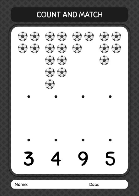 Tel en match spel met voetbalwerkblad voor voorschoolse kinderen activiteitenblad voor kinderen