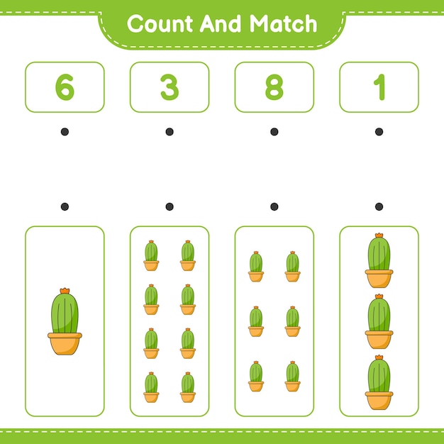 Tel en match tel het aantal cactussen en match met de juiste nummers