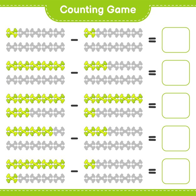 Tel en match, tel het aantal dumbbells en match met de juiste nummers educatief kinderen spel afdrukbaar werkblad vectorillustratie