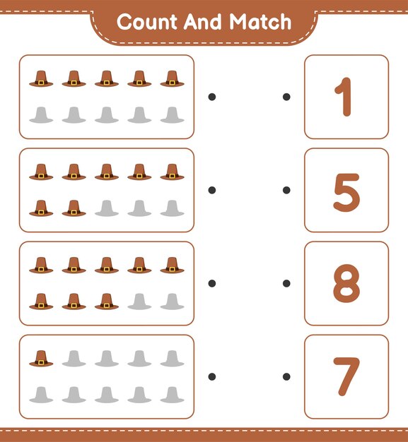 Tel en match tel het aantal Hat en match met de juiste nummers Educatief kinderspel