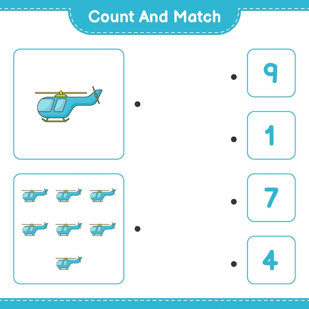 Tel en match tel het aantal helikopters en match met de juiste nummers