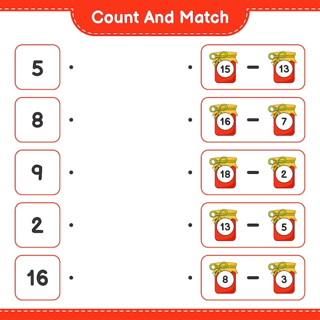 Tel en match tel het aantal Jam en match met de juiste nummers Educatief kinderspel