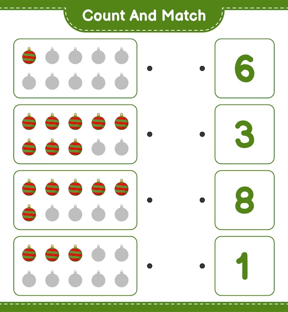 Tel en match tel het aantal kerstballen en match met de juiste nummers
