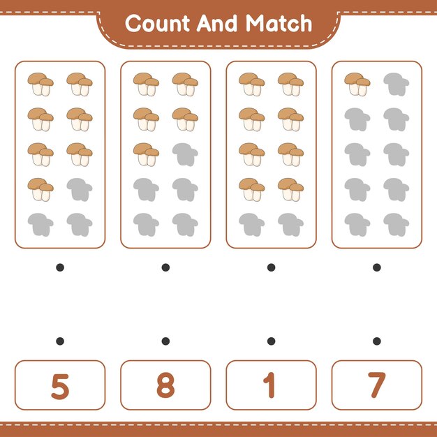 Tel en match tel het aantal Mushroom Boletus en match met de juiste nummers