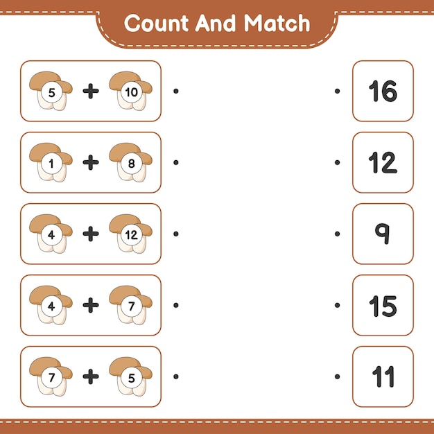 Tel en match tel het aantal Mushroom Boletus en match met de juiste nummers