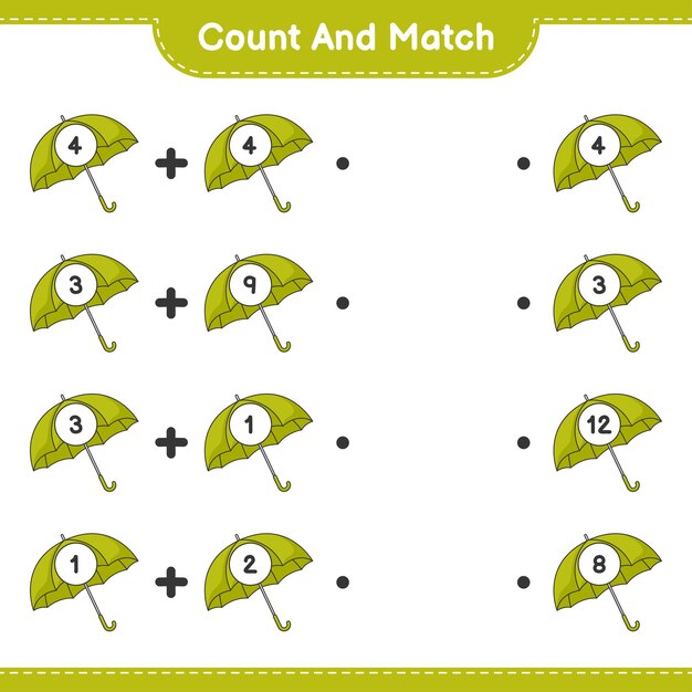 Tel en match tel het aantal paraplu's en match met de juiste nummers