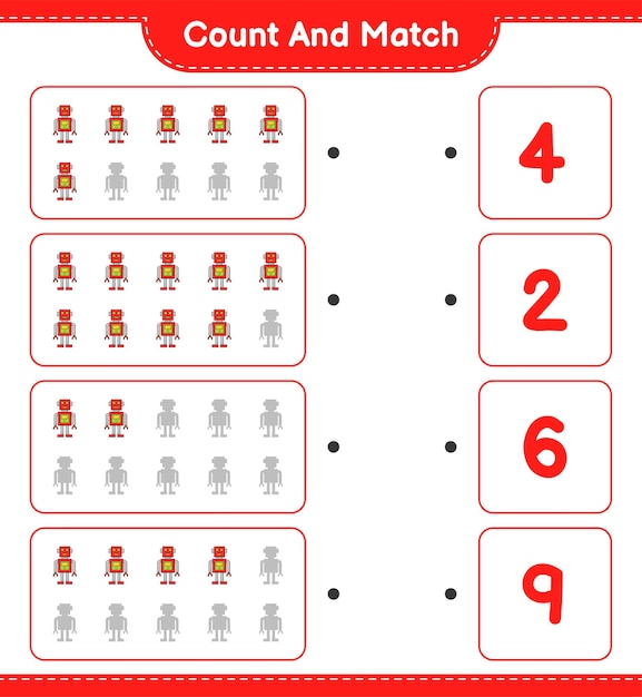 Tel en match, tel het aantal Robot Character en match met de juiste nummers.