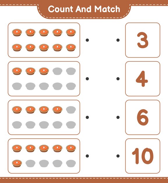 Tel en match tel het aantal taarten en match met de juiste nummers Educatief kinderspel
