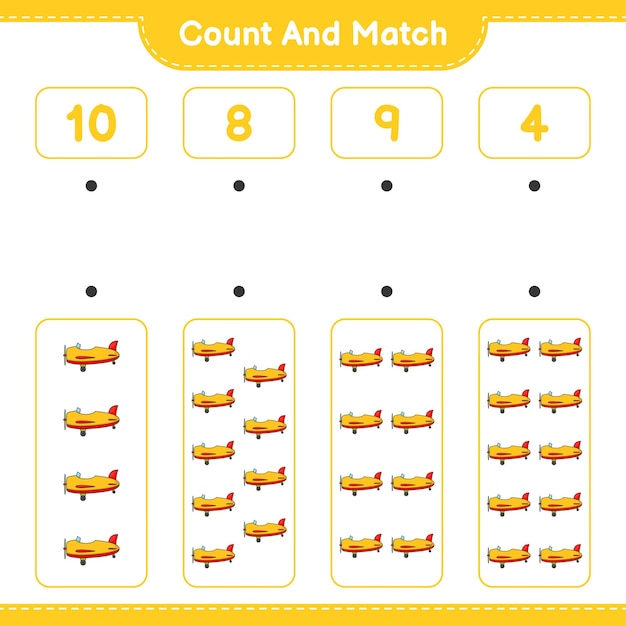 Tel en match tel het aantal vliegtuigen en match met de juiste nummers