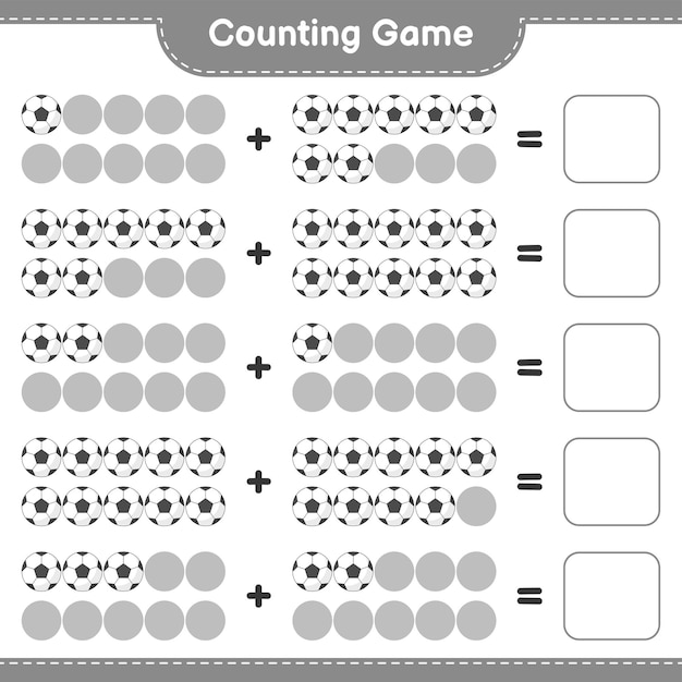 Tel en match tel het aantal voetbal en match met de juiste nummers Educatief kinderen spel afdrukbaar werkblad vectorillustratie
