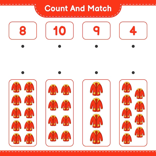 Tel en match tel het aantal warme kleding en match met de juiste nummers