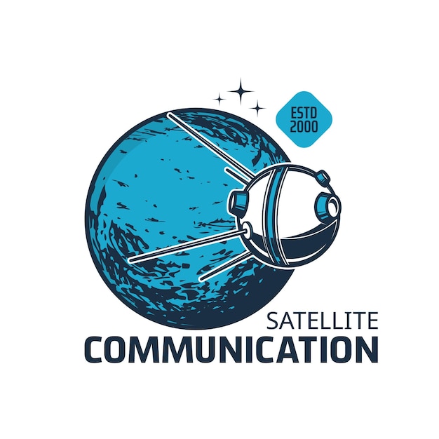 Telecommunication satellite and earth planet icon