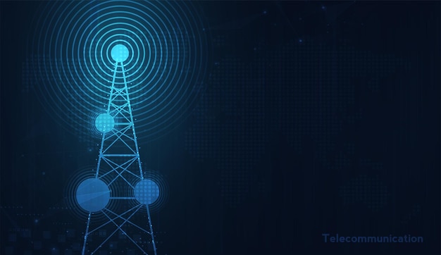 Vector telecommunications signal transmitter, radio tower from lines. illustration vector design.