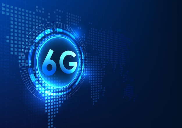 Телекоммуникационные технологии 6G сигнал находится в технологическом круге фон - карта мира