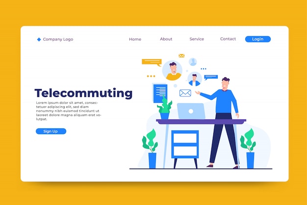 Vector telecommuting concept landing page template