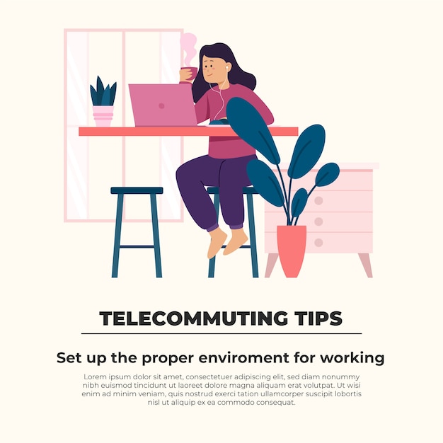 Vector telecommuting tips concept