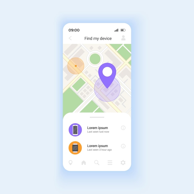 Telefoon locatie smartphone interface vector sjabloon tonen