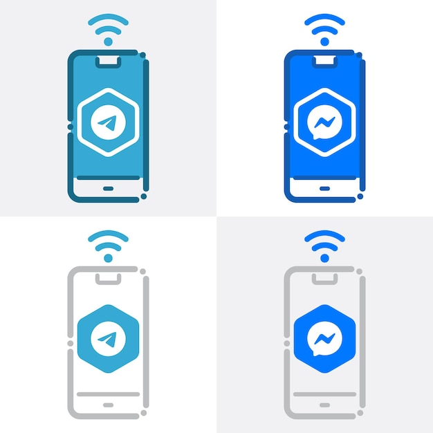 Telegram- en Facebook Messenger-appspictogram op smartphone vectormodel
