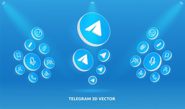 Telegram logo and icon set in 3d vector style