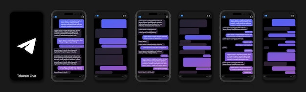 Telegram mockup op een zwarte achtergrond telegram op sociale mediascherm sociale netwerkinterfacesjabloon telegram fotolijst spraakberichten en chats op het iphone-scherm