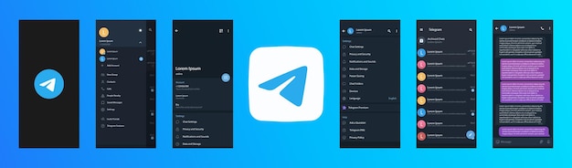 Макет Telegram Логотип Telegram Установите экран телеграммы в социальных сетях и шаблон интерфейса социальной сети Кнопка Telegram Векторная иллюстрация Редакционная