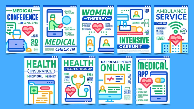 Set di poster di promozione creativa di telemedicina