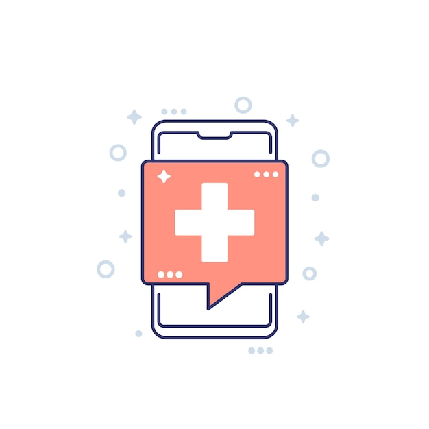 Telemedicine, medical app icon with smart phone