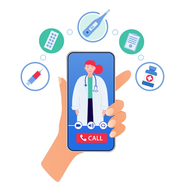 telemedicine to prevent coronavirus infection consultation on phone screen online doctor concept