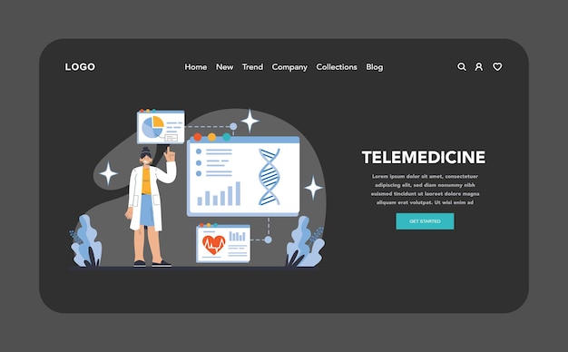 Telemedicine services night or dark mode web or landing page healthcare professionals offer virtual