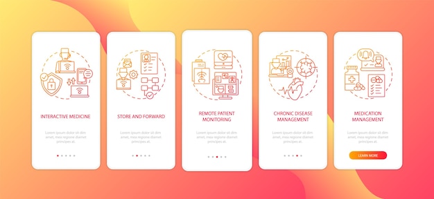 Telemedicine services types onboarding mobile app page screen