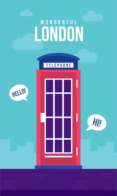 Vector telephone box flat poster illustration