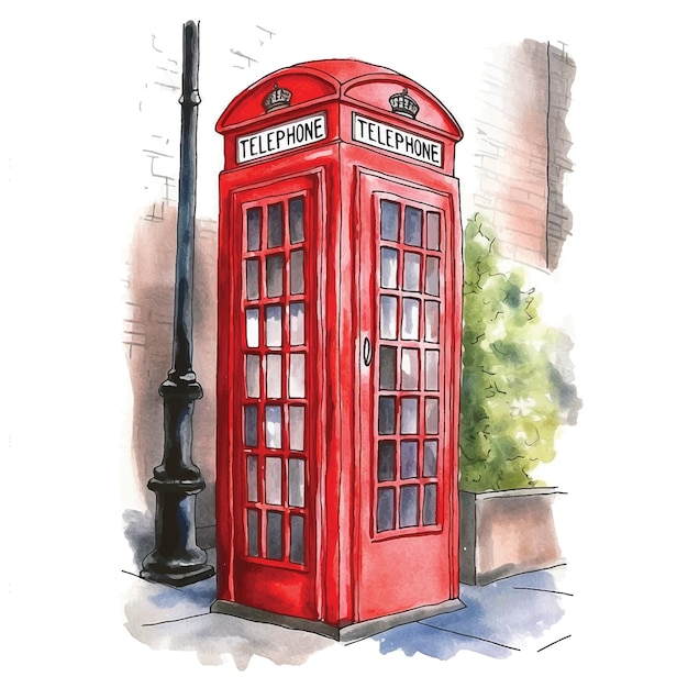 Vector telephone cabine watercolor paint ilustration
