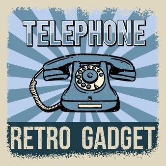 Volantino di vettore del telefono in stile vintage e sfondo sunburst