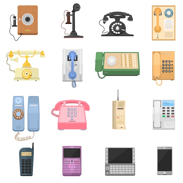 Vector telephones vintage icons.