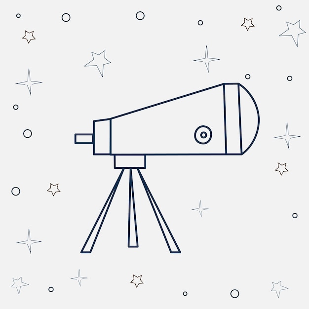 Vector telescope doodle drawing on the background of the starry sky