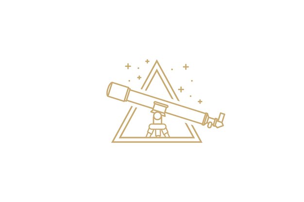 Logo del telescopio realizzato in una linea alla moda stile vettoriale con stelle e triangoli logo del telescopio creativo