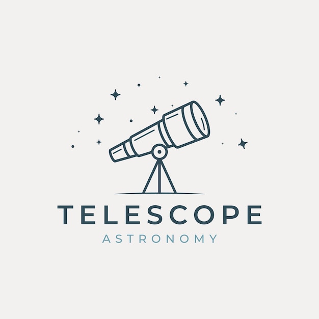 Vector telescope logo vector line art with starts illustration template design astronomy icon