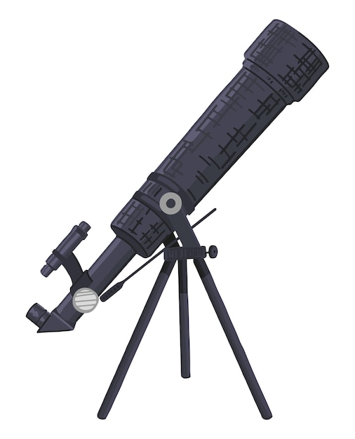 Vettore telescopio su treppiede doodle attrezzatura astronomica strumento scientifico clip art illustrazione vettoriale in stile cartone animato isolata su bianco