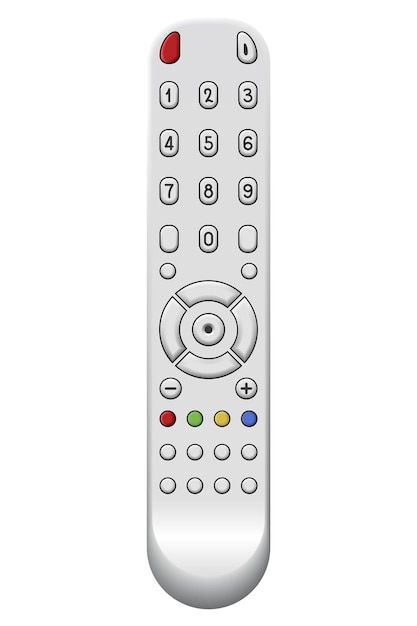 Vector televisie afstandsbediening ontwerp met knoppen draadloze power media apparaat om kanaalprogramma's op afstand te schakelen universele controller van technologie apparatuur geïsoleerde vector illustratie