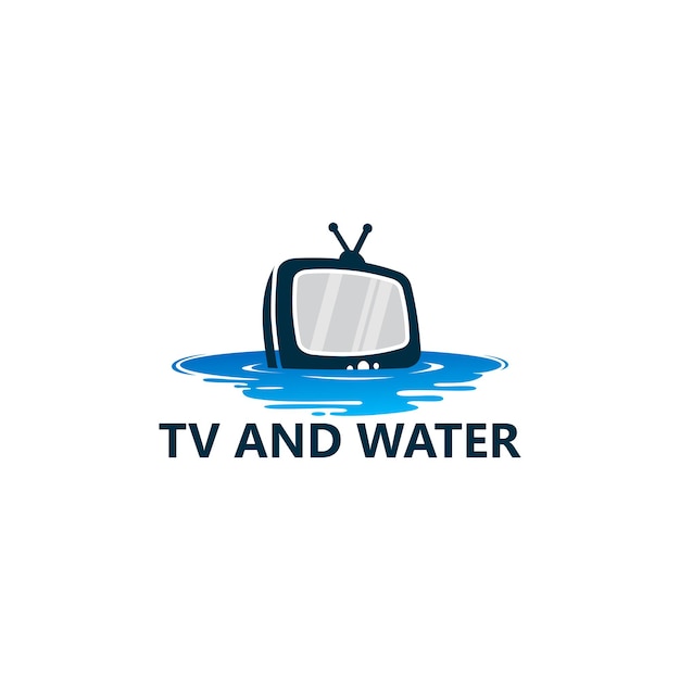 Televisie en Water Logo Template Design Vector, embleem, ontwerpconcept, creatief symbool, pictogram