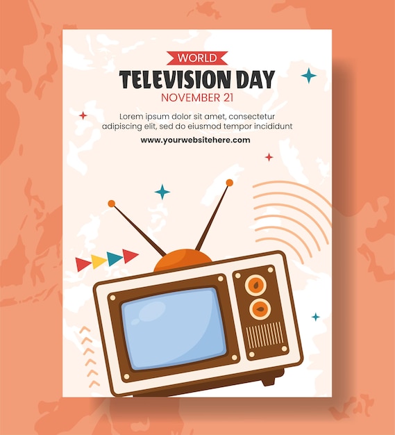 Vector television day vertical poster flat cartoon hand drawn templates background illustration